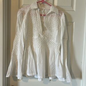 Anthro boho white top, peplum style